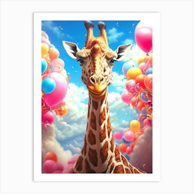 Giraffe With Balloons 1 Art Print