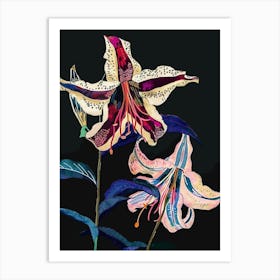 Neon Flowers On Black Canterbury Bells 2 Art Print