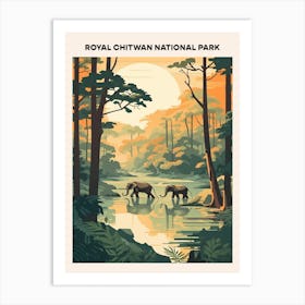 Royal Chitwan National Park Midcentury Travel Poster Art Print