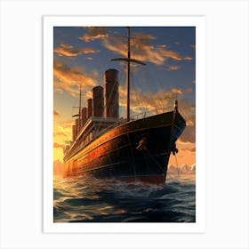 Titanic Ship Sunset 3 Art Print