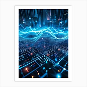 Abstract Cyber Security Theme With Geometric Dots And Lines Forming A Network Like Grid Blue And N 2 1 Art Print