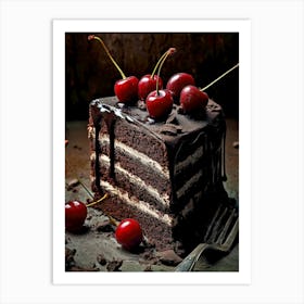 Chocolate Cake With Cherries sweet food Art Print