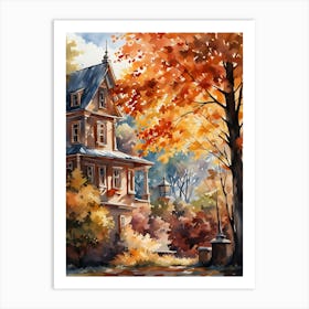 Autumn House Painting 1 Art Print