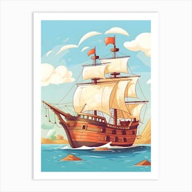 Cartoon Pirate Ship Art Print