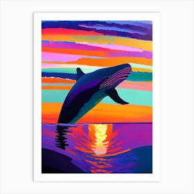 Whale With Sunset Brushstroke Painting  Art Print