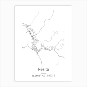 Resita,Romania Minimalist Map Art Print