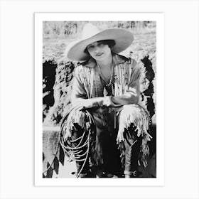 Cowgirl, Black and White Art, Woman Portrait, Vintage Old Photo, Western Aesthetic Art Print