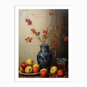 Still Life With Apples And Vase Art Print