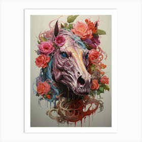 Horse Head With Flowers Art Print