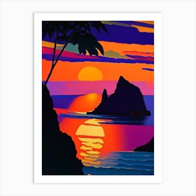 Palm Tree Mountain Abstract Sunset Art Print