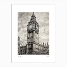 Big Ben London Pencil Sketch 1 Watercolour Travel Poster Art Print