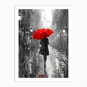 Woman in the rain Art Print