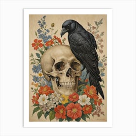 Crow And Skull Art Print