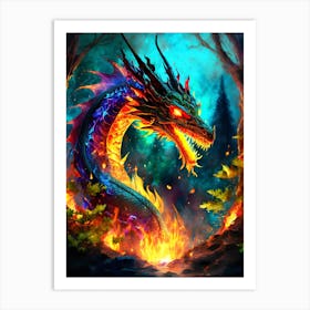 Fire Dragon In The Forest Art Print