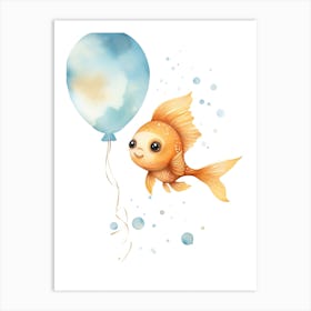 Baby Fish Flying With Ballons, Watercolour Nursery Art 1 Art Print