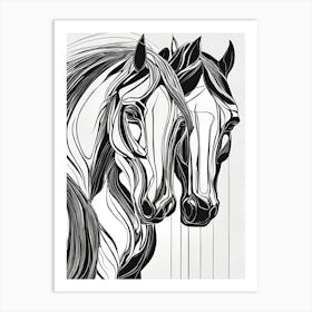 Two Horses In Black And White Abstract Wall Art Art Print