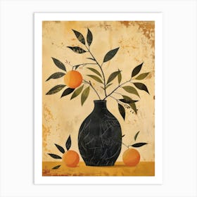 Black Vase With Oranges Art Print