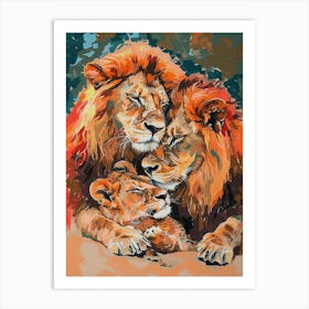 Masai Lion Family Bonding Fauvist Painting 3 Art Print
