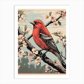 Vintage Bird Linocut Finch 2 Art Print