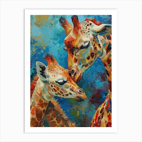 Giraffe & Calf Bold Colours 4 Art Print