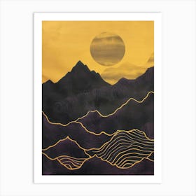 Mountains And Sunset Wood Print Art Print