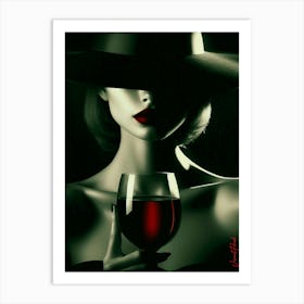 Mysterious Woman With A Glass Of Red Wine 4 Art Print