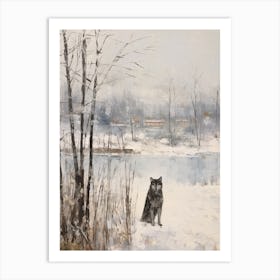 Vintage Winter Animal Painting Gray Wolf 3 Art Print