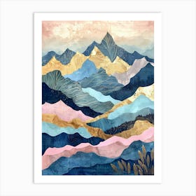 Mountains In Blue And Gold Art Print