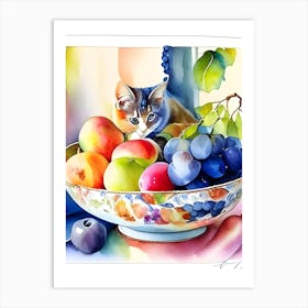 KittenInspectsFruit Art Print