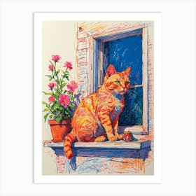 Orange Cat On Window Sill Art Print