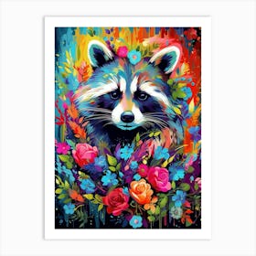 Raccoon Wonderland Flower Pop Art  Art Print