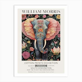 William Morris Elephant Pink Flowers Vintage Exhibition Art Print