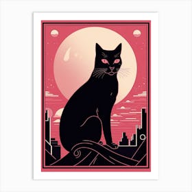 The Fool Tarot Card, Black Cat In Pink 3 Art Print