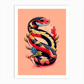 Western Coral Snake Tattoo Style Art Print
