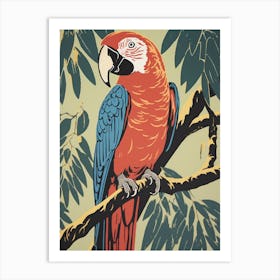 Vintage Bird Linocut Macaw 3 Art Print