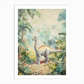 Dinosaur Roaming In The Forest Storybook Painting 1 Art Print