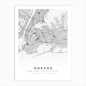 Queens Brooklyn New York Usa White Map Art Print