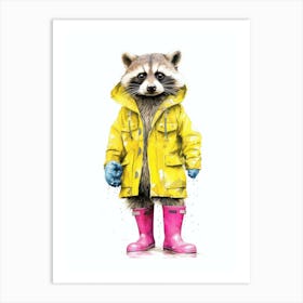 Pink Raccoon Wearing Yellow Boots 2 Art Print