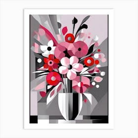 Pink Cubism Flowers In Vase Art Print