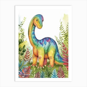 Pastel Rainbow Watercolour Corythosaurus Dinosaur 1 Art Print