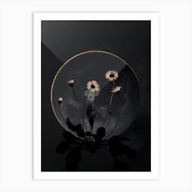 Shadowy Vintage Daisy Flowers Botanical in Black and Gold n.0005 Art Print