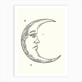 Moon Face Hand Drawing Aesthetic Illustration Art Print