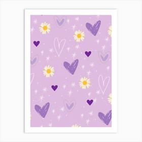 Purple Hearts And Daisies Art Print