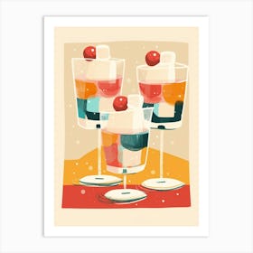 Retro Jelly Cube Dessert With Cherries Beige Background Art Print