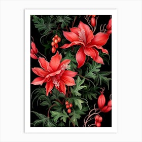 Christmas Cactus 1 William Morris Style Winter Florals Art Print