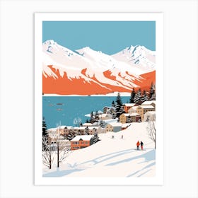 Retro Winter Illustration Queenstown New Zealand 1 Art Print