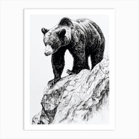 Malayan Sun Bear Walking On A Mountain Ink Illustration 3 Art Print