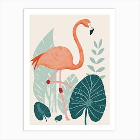 Jamess Flamingo And Alocasia Elephant Ear Minimalist Illustration 3 Art Print