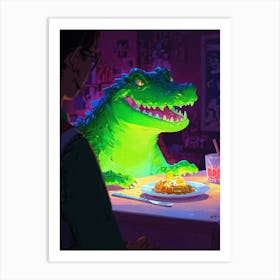 Alligator At The Table Art Print