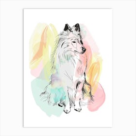 Shetland Sheepdog Dog Pastel Line Illustration  1 Art Print